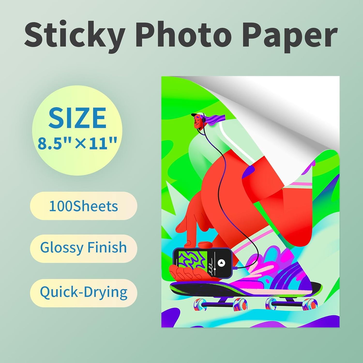 TRH-100 Sheets Printable Glossy Sticker Photo Paper 8.5x11 Full Sheet ...