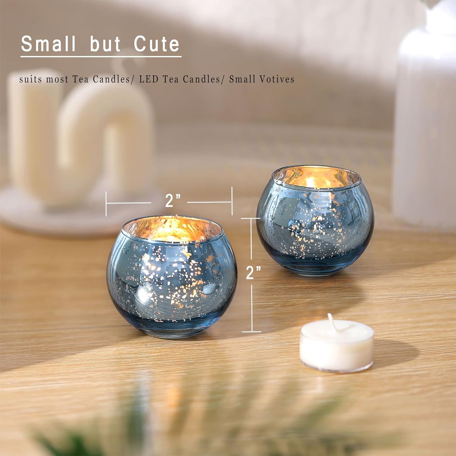 12pcs Blue Glass Taper Candle Holders – Vintage Flower Design, For Weddings, Baby Showers & Home Decor