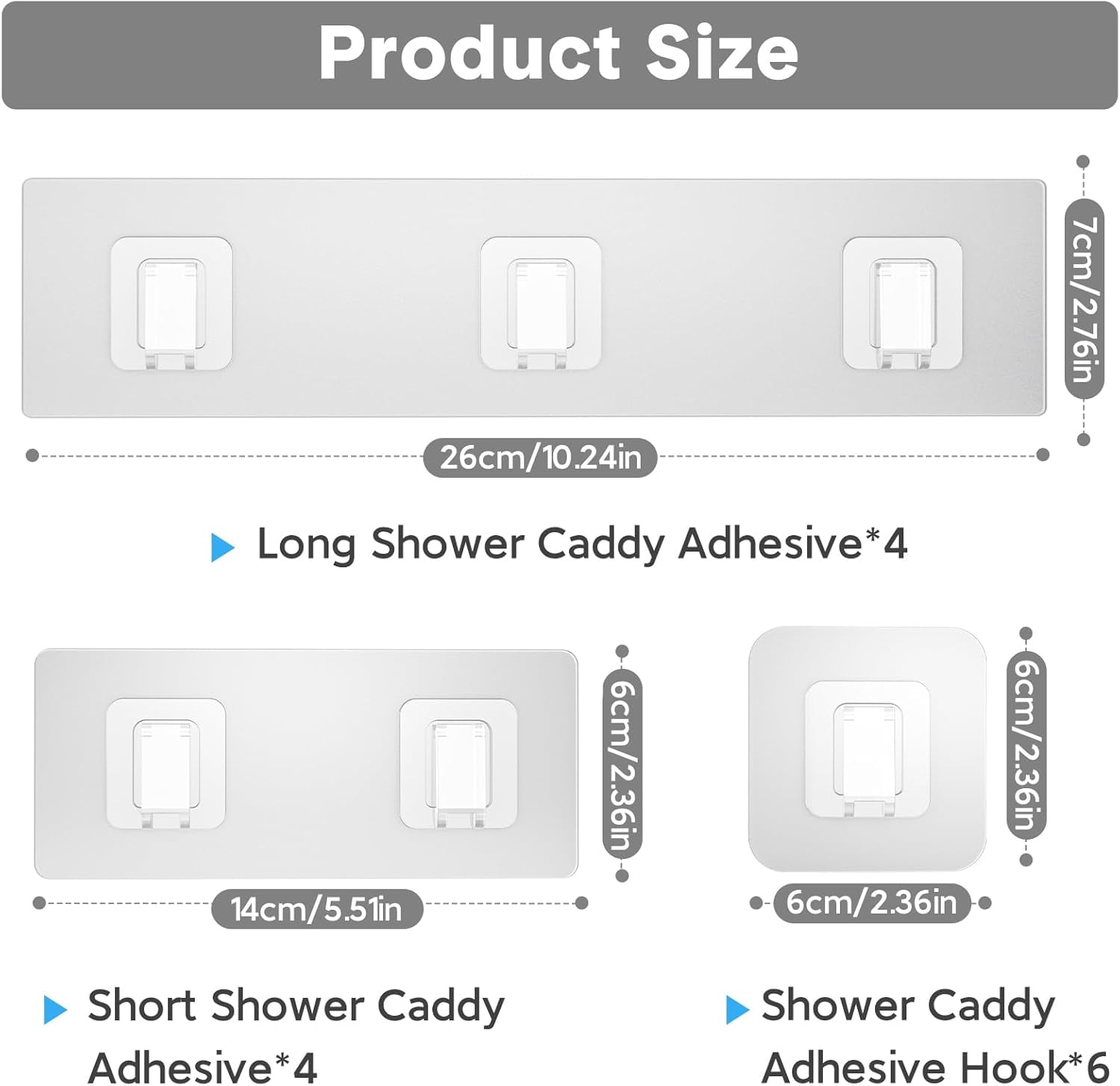 TRH-14 Pack Shower Caddy Adhesive Replacement, Waterproof Shower Shelf ...
