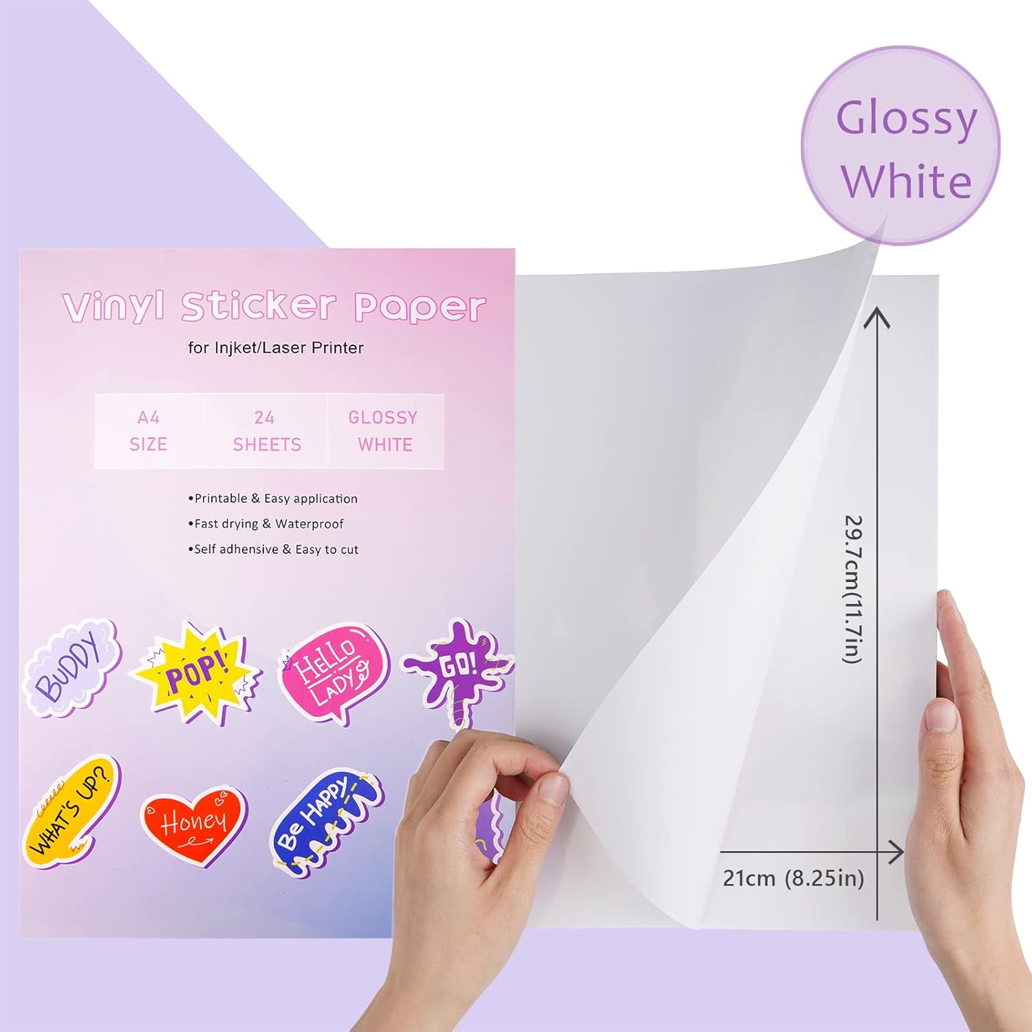 TRH-24 Sheets Vinyl Printable Sticker Paper A4 Size (8.25" x 11.7 ...