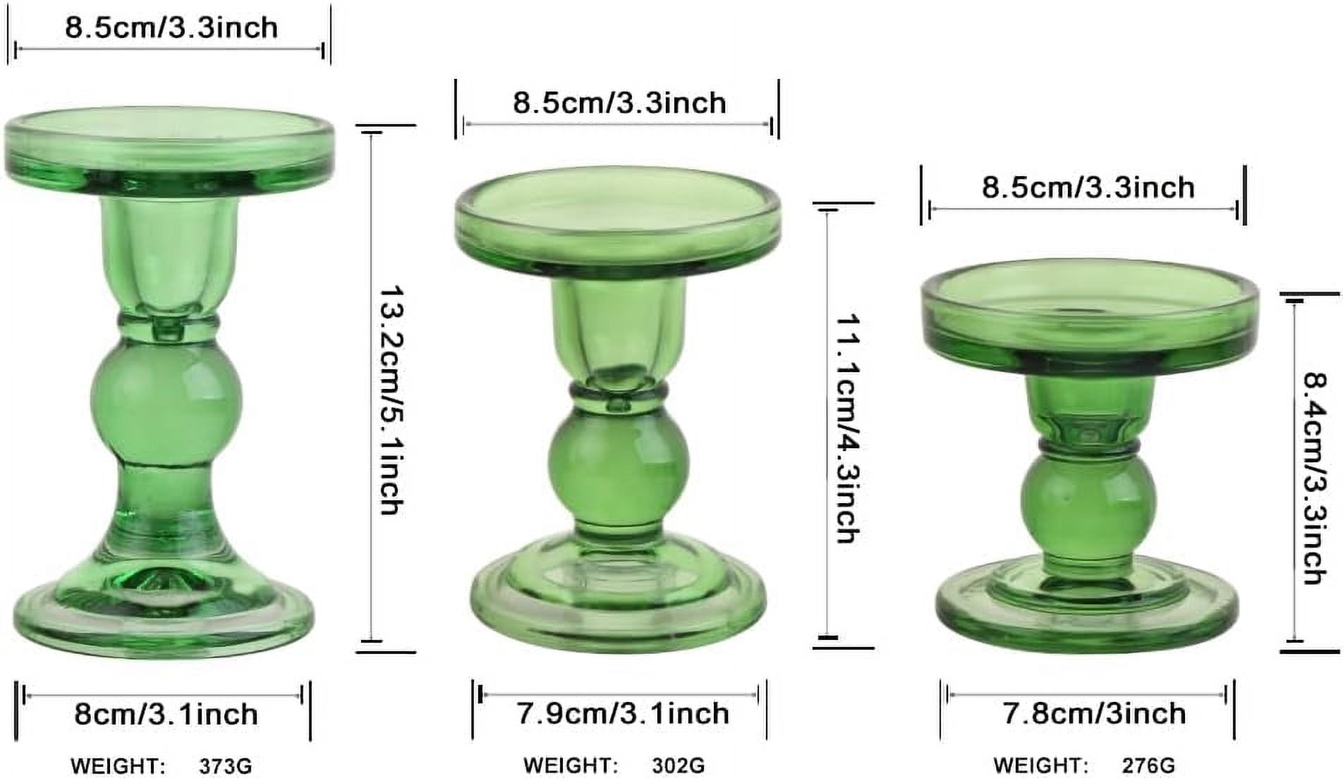 BTGLLAS 3-Piece White Glass Candlestick Holder Set With Conical Candles - For Christmas, Wedding, Home Decor