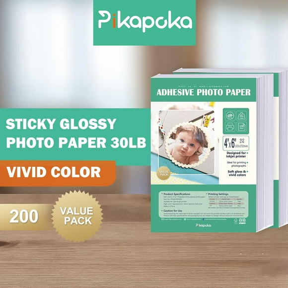TRH-4x6 Self Adhesive Photo Paper, Sticky Glossy Photo Paper for Inkjet Printer, 200 Bulk Pack, 115gsm (P0406YB115AG)
