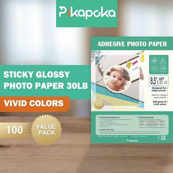 TRH-8.5x11 Self Adhesive Photo Paper, Glossy Photo Sticker for Inkjet Printer, 100 Bulk Pack, 115gsm (P8511YB115AG)