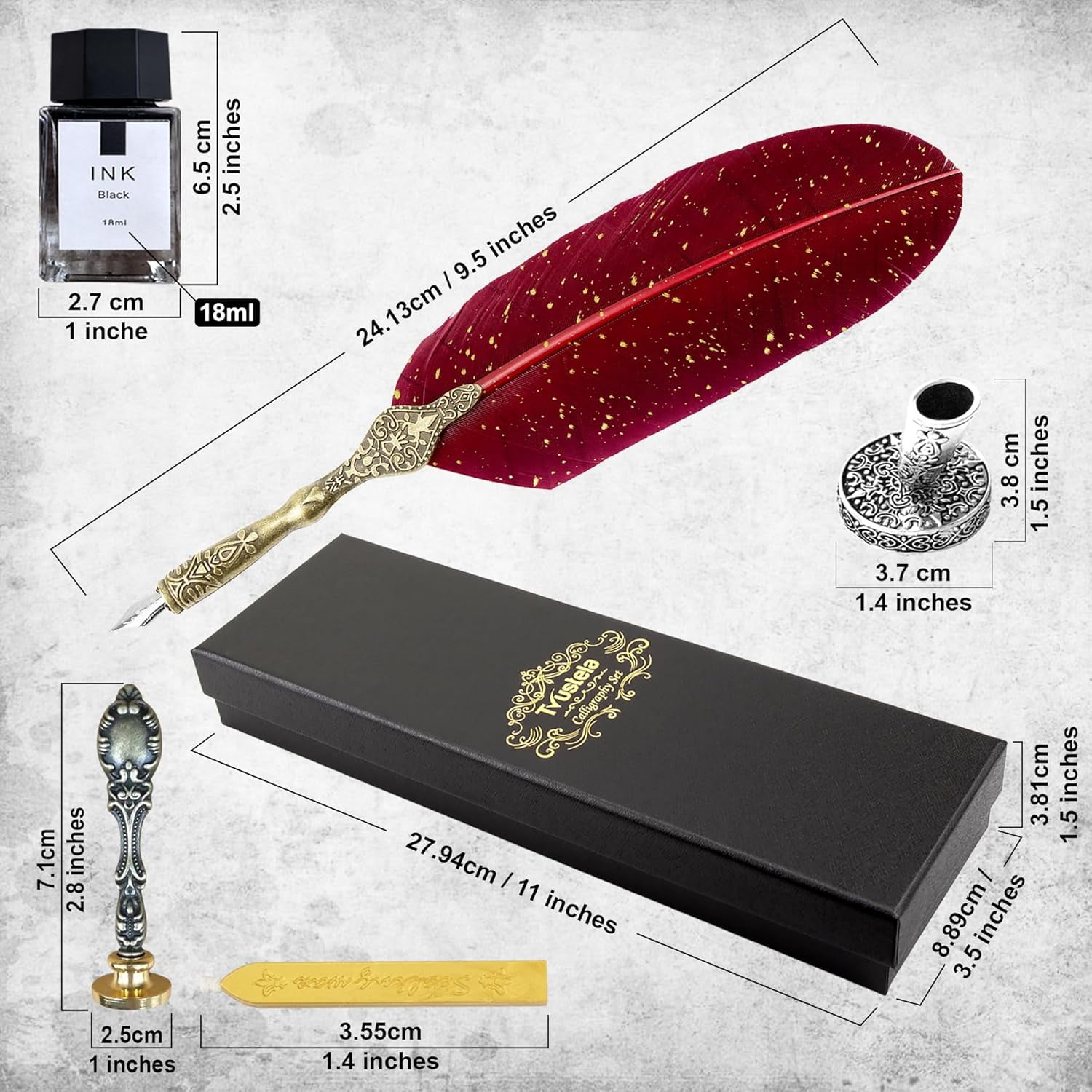 TRH-Calligraphy Set - Feather Quill Pen And Ink For Beginners (RedFeather)  - Walmart.com