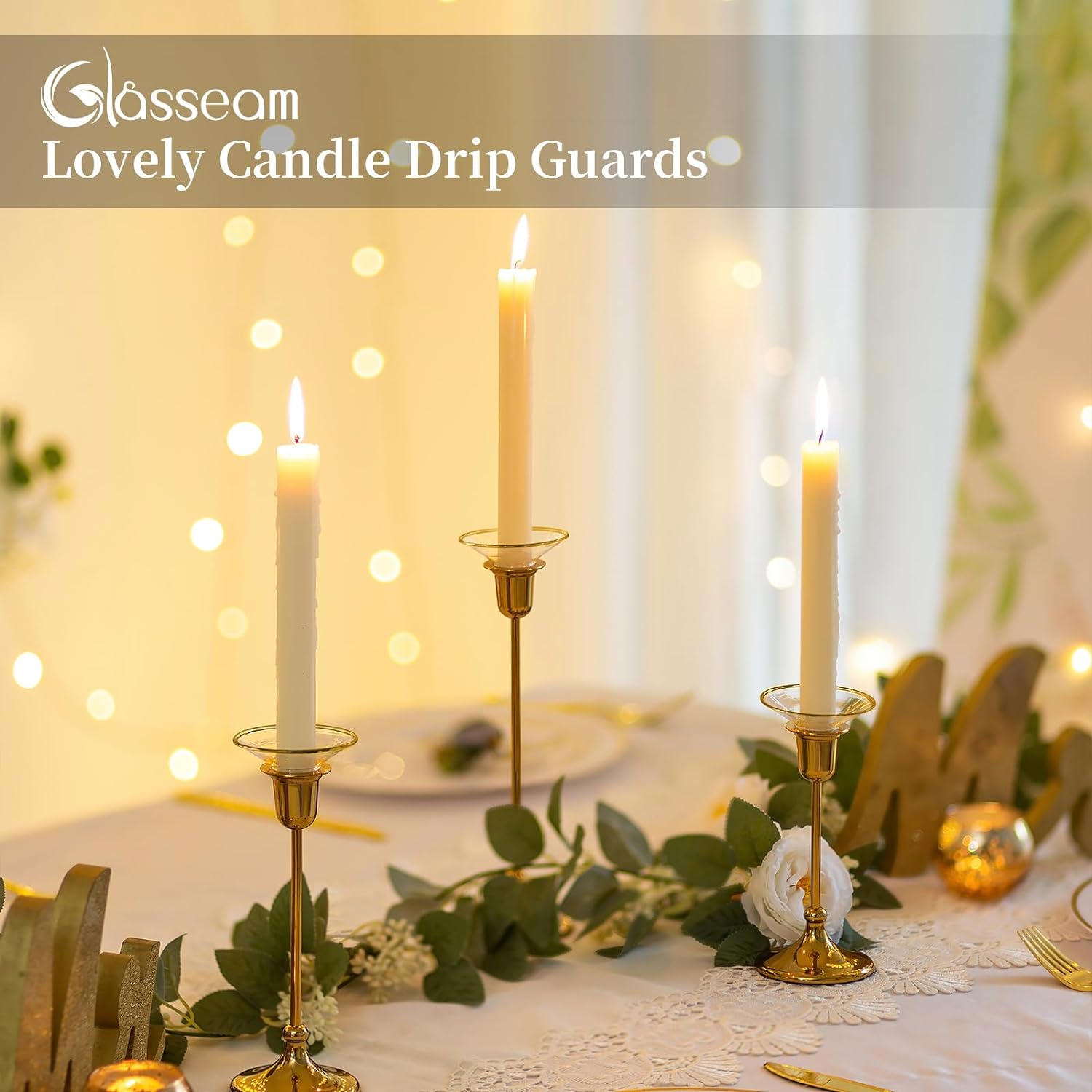 TRH-Candle Drip Protectors for Candle Stick Candle Holder, Gold Rim ...