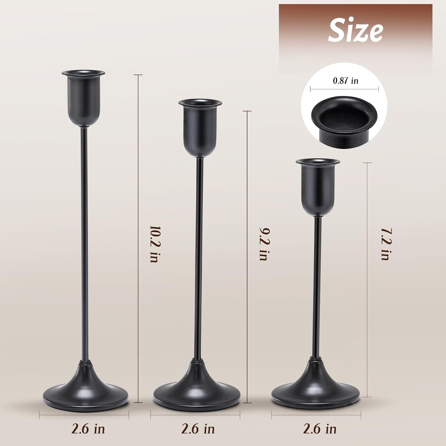 TRH-Candlestick Holders, Taper Candle Holders Set of 3, Black Candle ...
