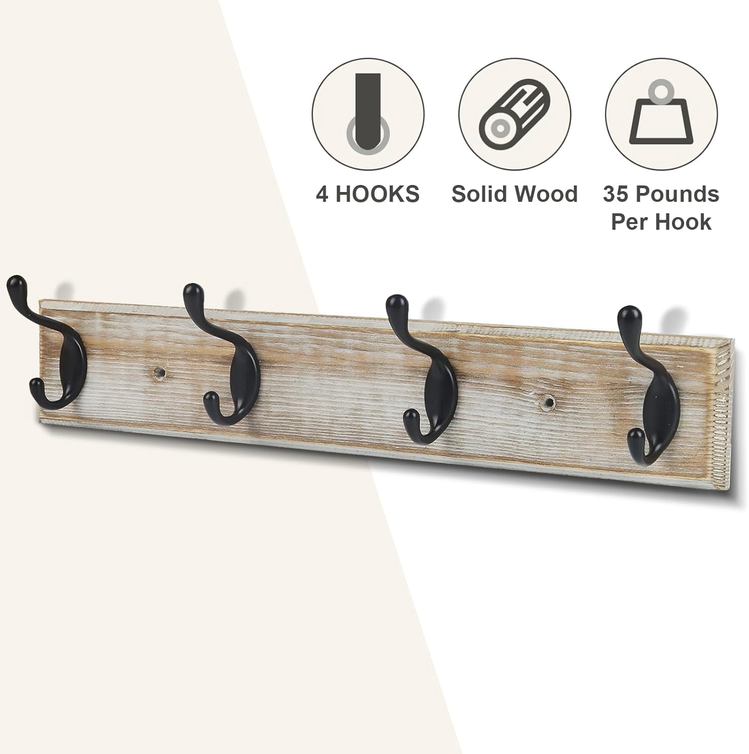 TRH-Coat Rack Wall Mounted, Entryway Wall Coat Rack with 4 Rustic Coat ...