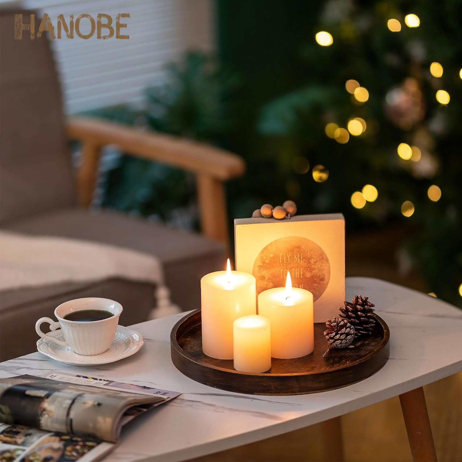 Hanobe Large Round Decorative Tray: Hanobe Rustic Coffee Table Tray Farmhouse Tray Decor Brown Centerpiece Wooden Serving Trays Bathroom Tray for Hanobe Large Round Decorative Tray: Hanobe Rustic Coffee Table Tray Farmhouse Tray Decor Brown Centerpiece Wooden Serving Trays Bathroom Tray for