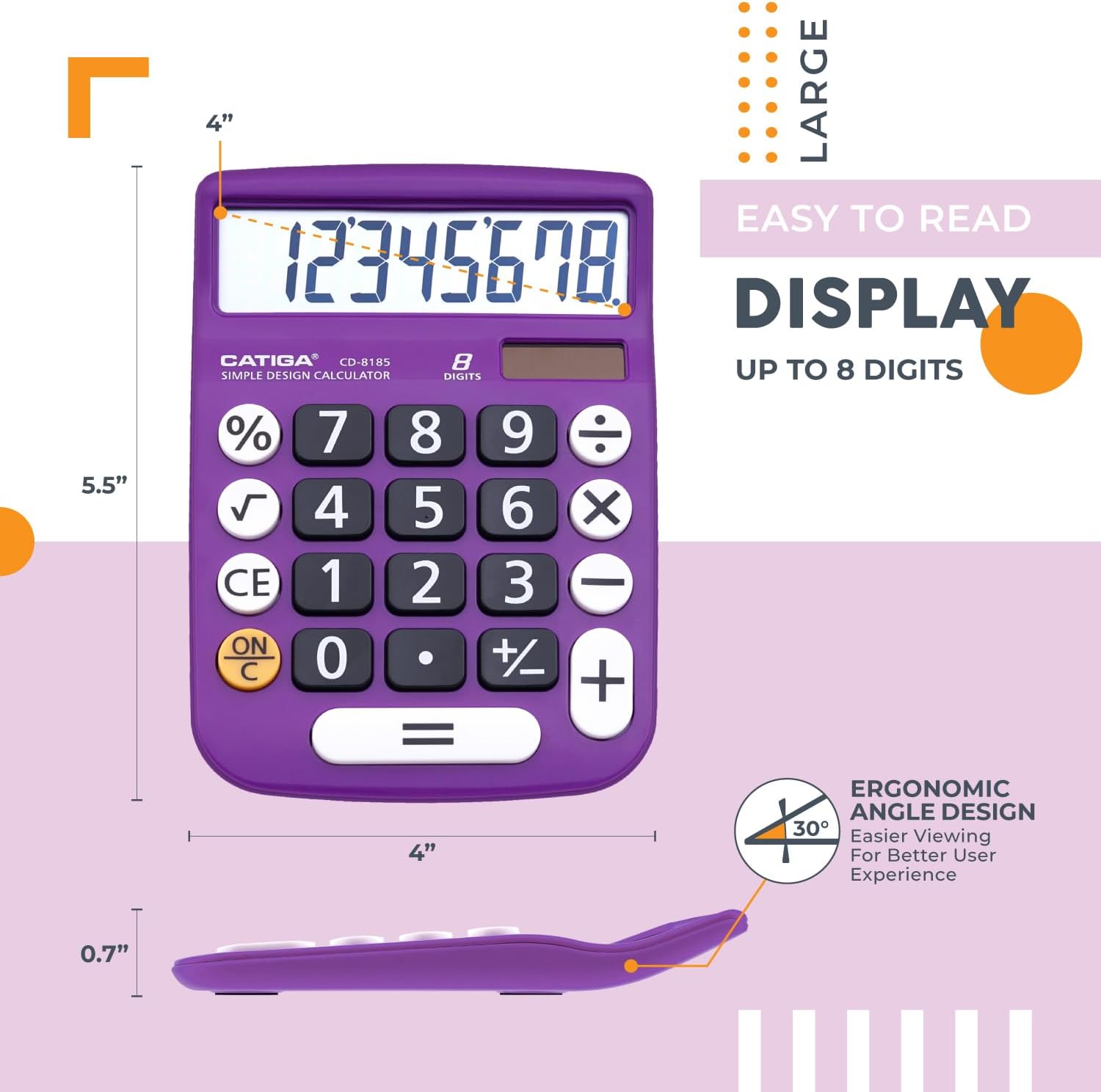 TRH-Desktop Calculator 8 Digit with Solar Power and LCD Display, or ...