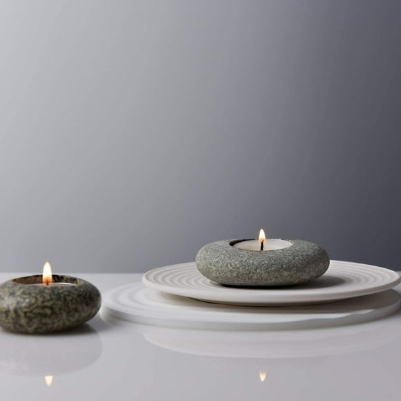 TRH-Handmade Pebble Tea Light Candle Holder Handcrafted Tealight Holder for Zen Garden, Altar, Mantle, Desk, Table, Shelf