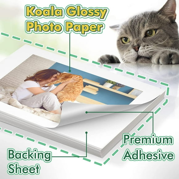TRH-Koala Glossy Sticker Paper for Inkjet & Laser Printer, Printable Photo Sticker Paper, 20 Sheets 8.5x11 In Self-Adhesive Photo Paper for Scrapbooking, Brand Logo, Party Decor Stickers