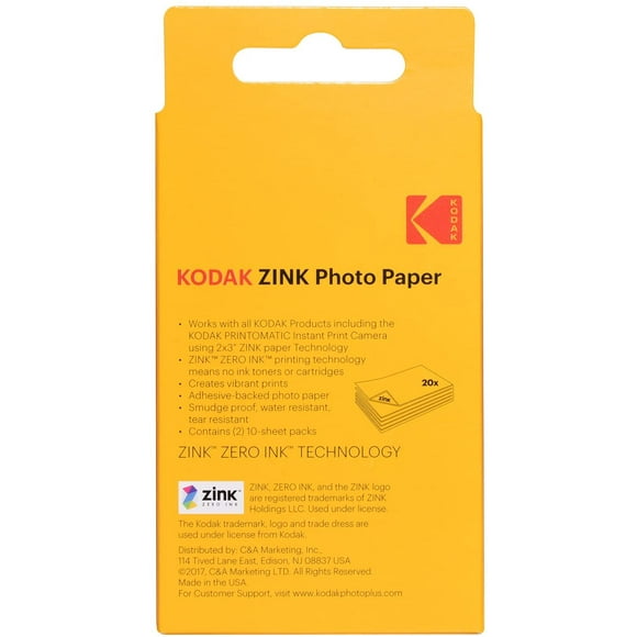 TRH-Kodak 2x3" Sticky-Backed ZINK Photo Paper (20 Sheets) - Compatible With Kodak Printomatic Instant Camera