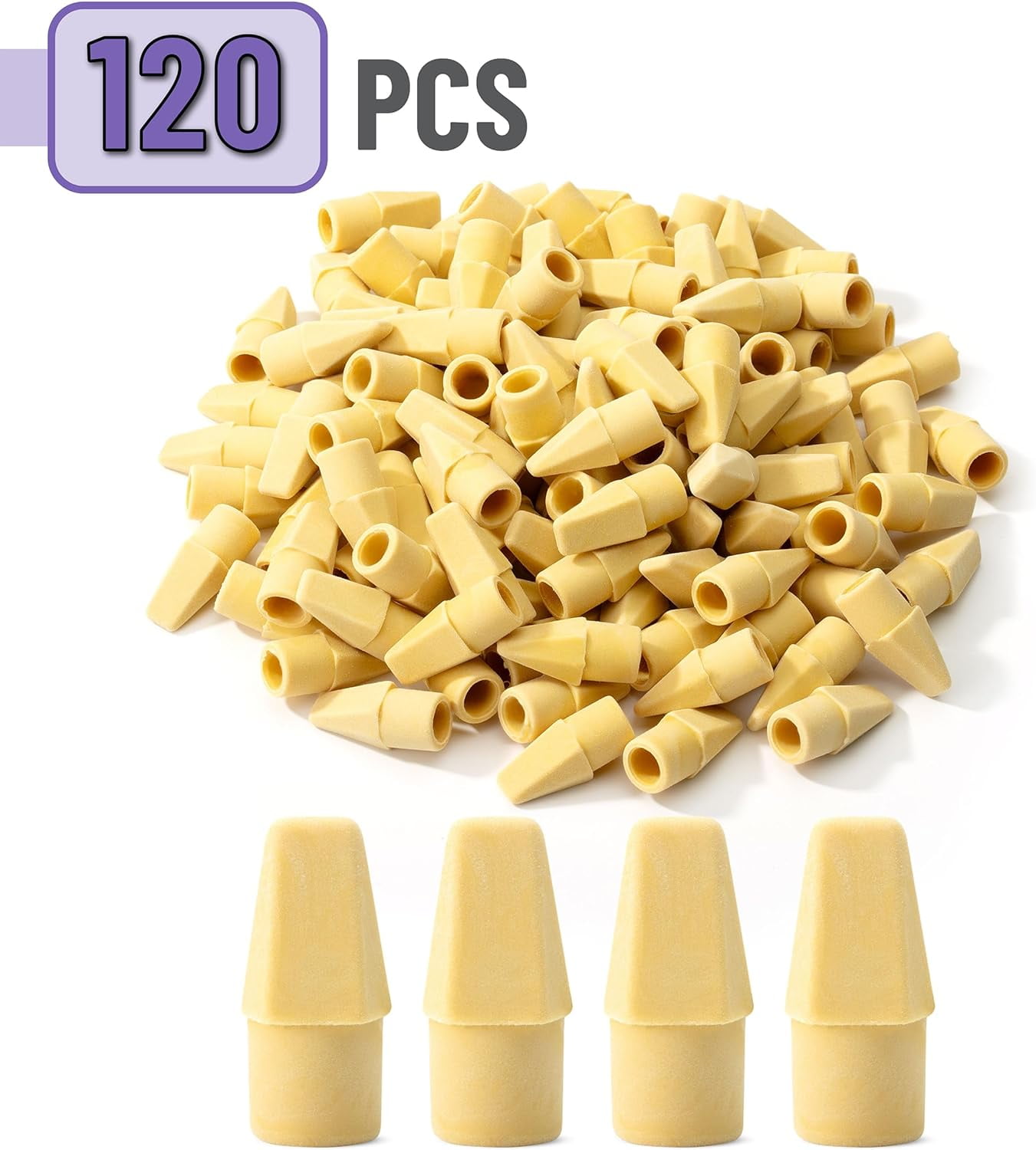 TRH-- Pencil Eraser Toppers, 120 Pack, Yellow, Cap Erasers, Pencil Top Erasers, Eraser Caps, Tops for Pencils
