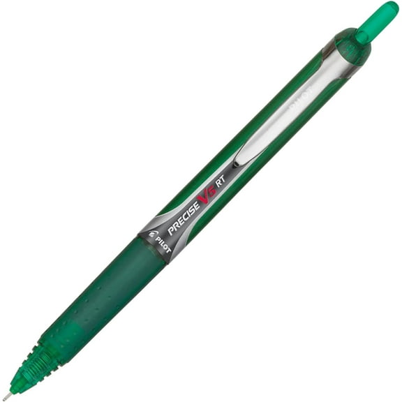 TRH-Pilot, Precise V5 RT Refillable & Retractable Rolling Ball Pens, Extra Fine Point 0.5 mm, Green, Pack of 12