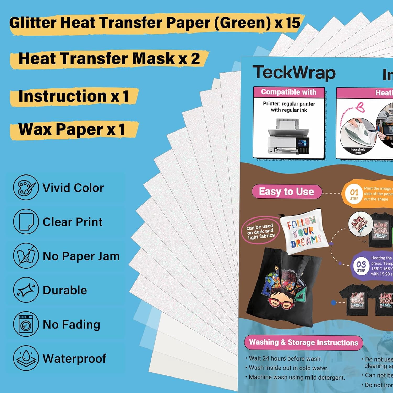 TRH-Printable Heat Transfer Paper for T-Shirts 15 Sheets, 8.3" X 11.7 ...