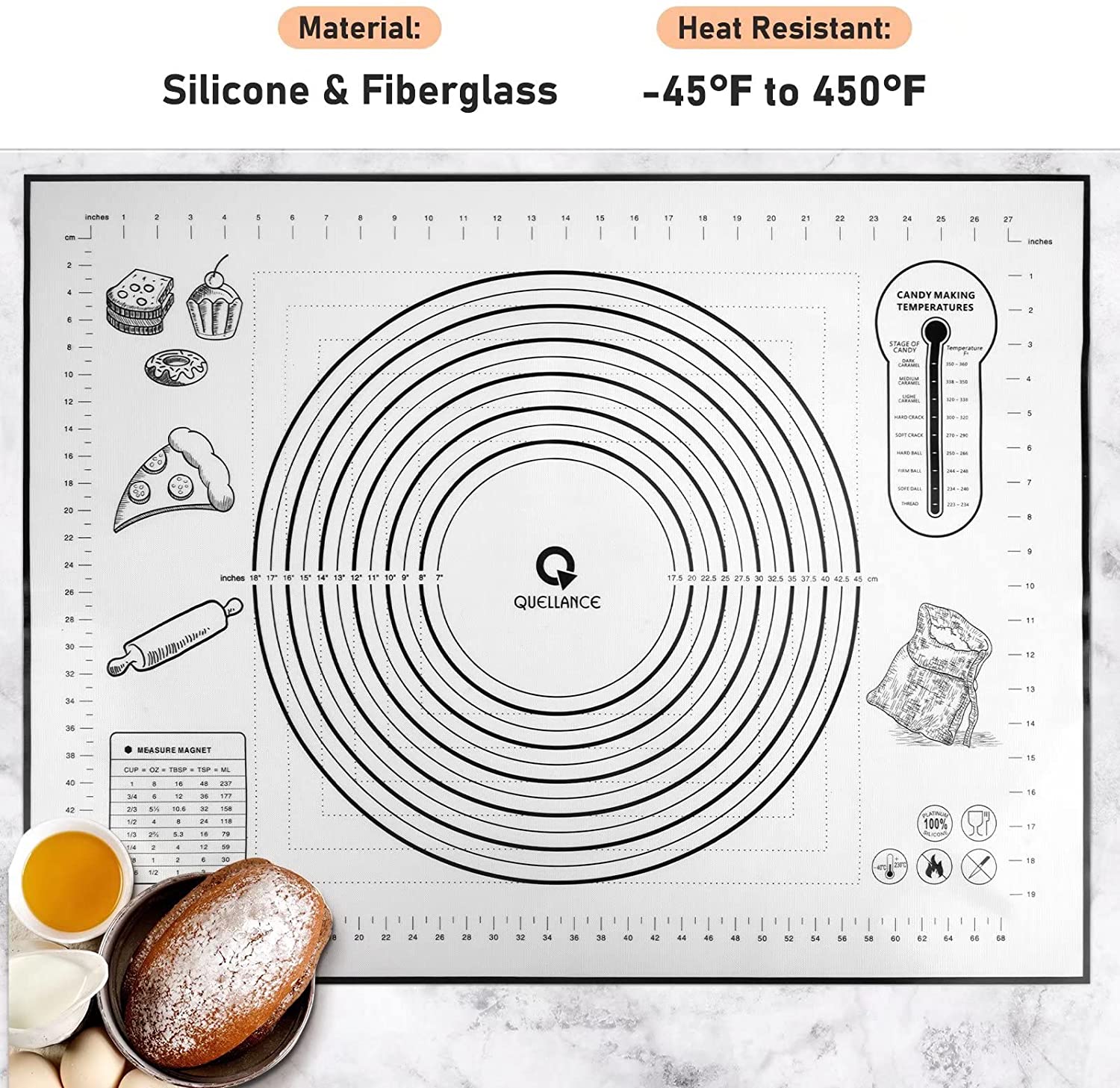 TRH-Silicone Pastry Mat - Non-Slip with Measurement Baking Mat for ...