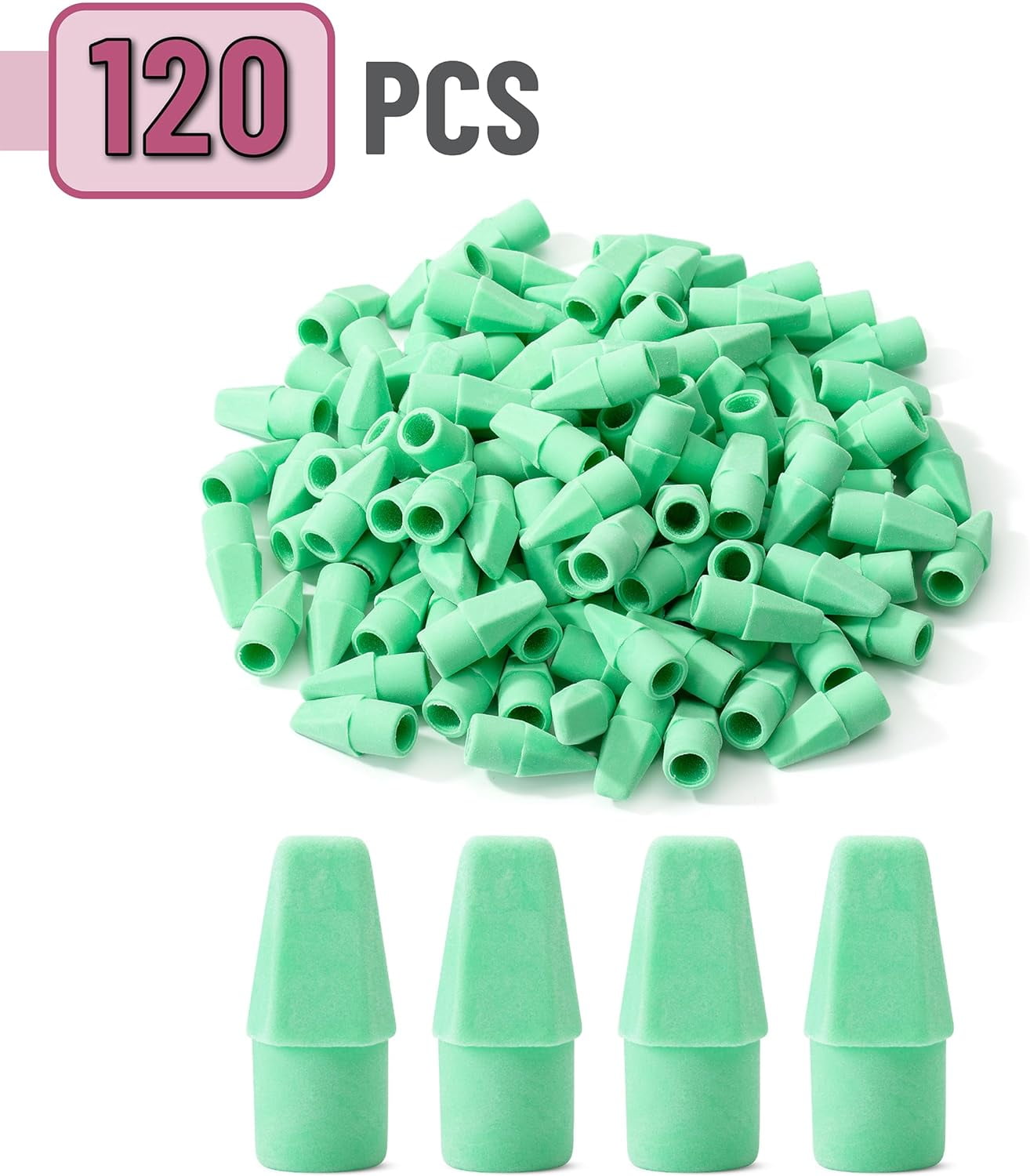 TRH-- Toppers, 120 Pack, Green, Pencil Top Erasers, Eraser Caps