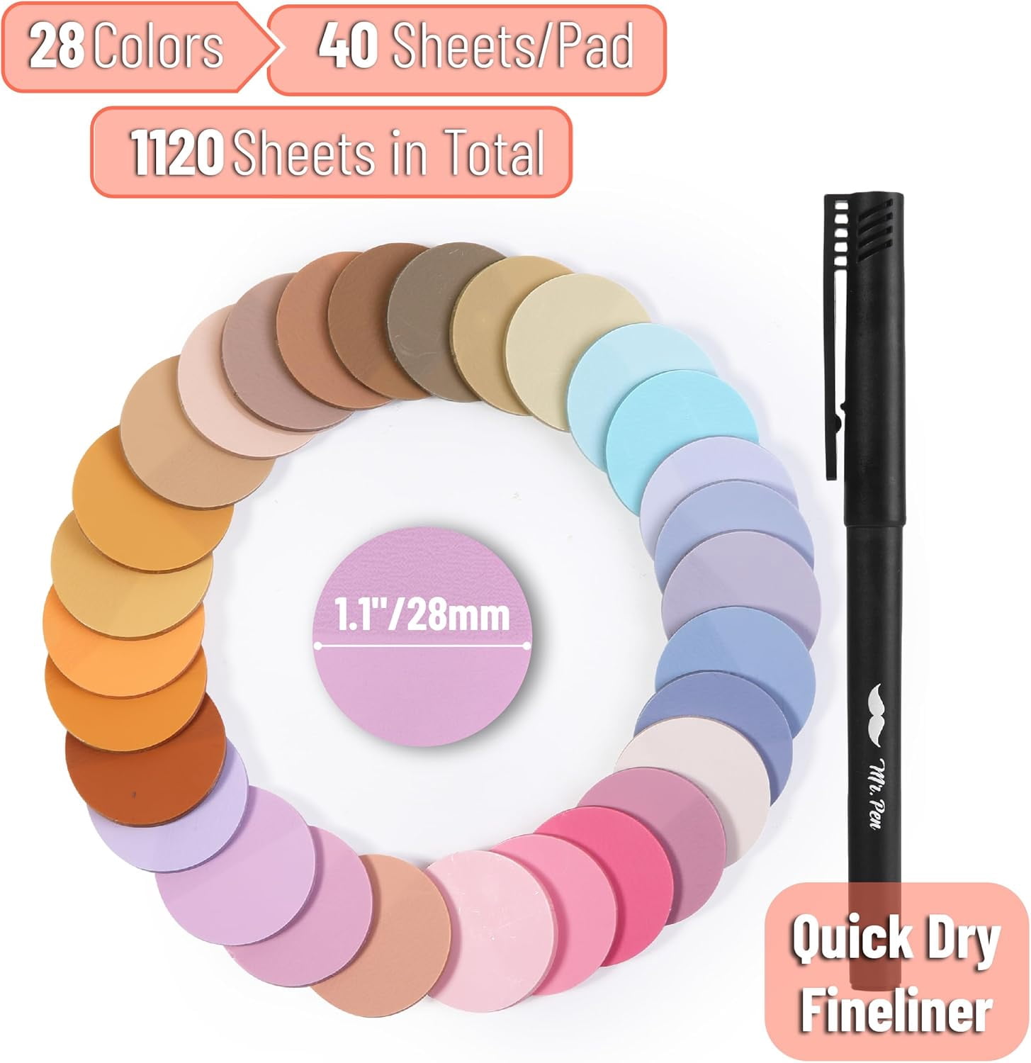 TRH-Transparent Sticky Note Set, 1120Sheets, Colorful, Round ...