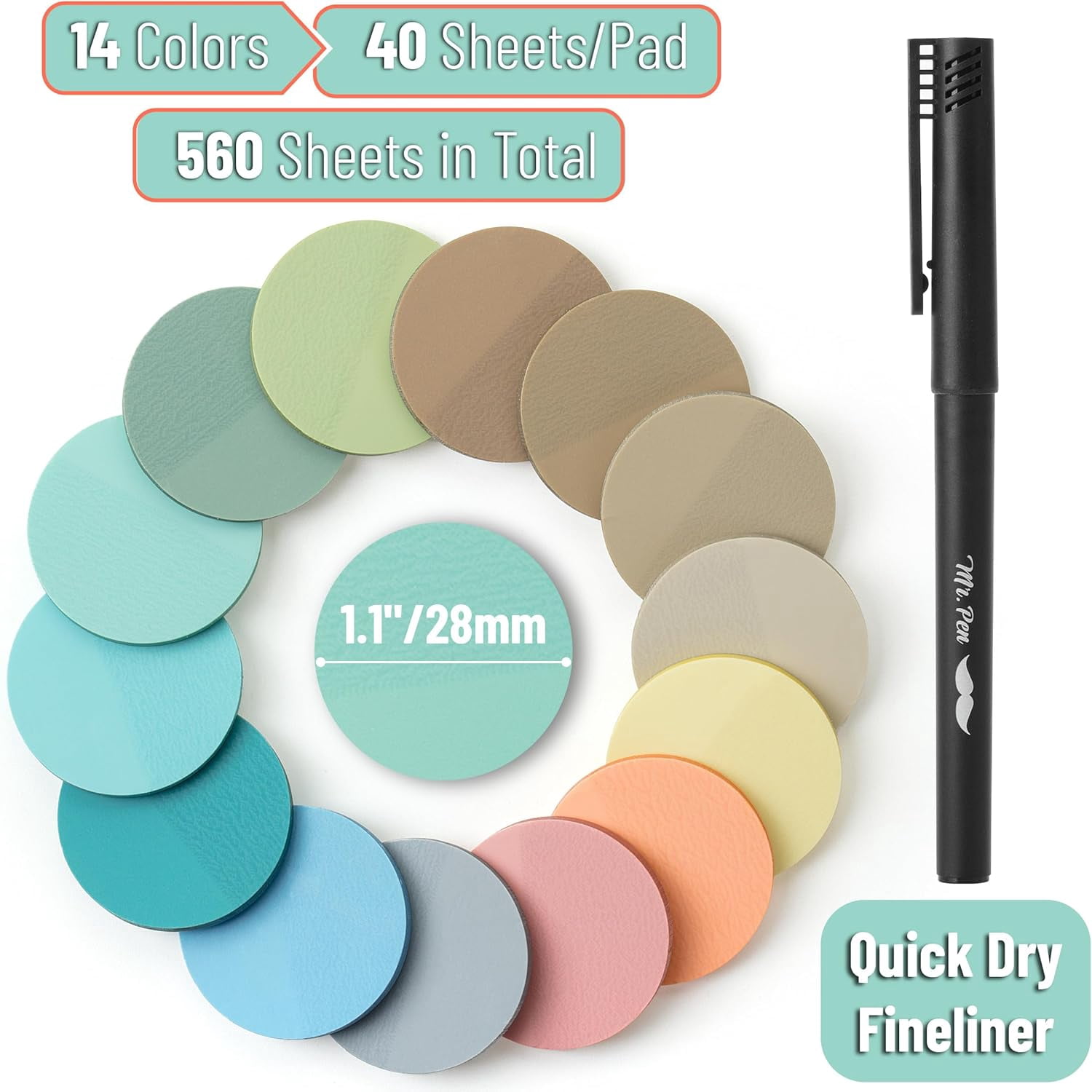 TRH-Transparent Sticky Note Set, 560Sheets, Colorful, Round Transparent ...