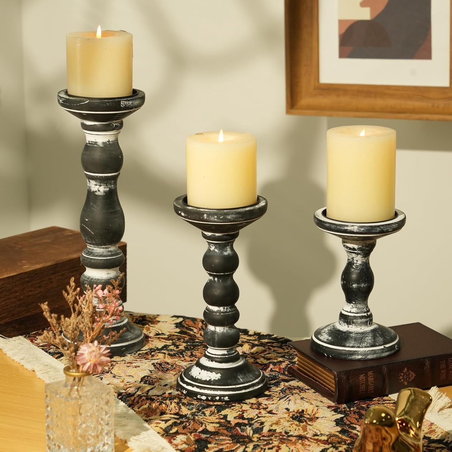 TRH-Wooden Candle Holders for Pillar Candles - Tall Rustic Candle ...