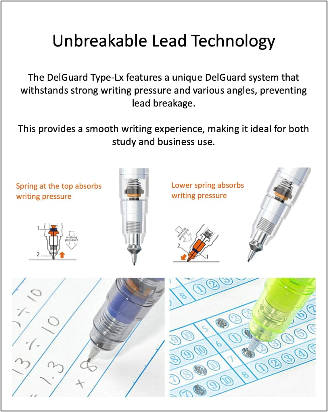 Zebra DelGuard Type Lx Mechanical Pencil – 0.5mm With HB Leads & Case | Unbreakable Lead, Comfort Grip, For School & Office