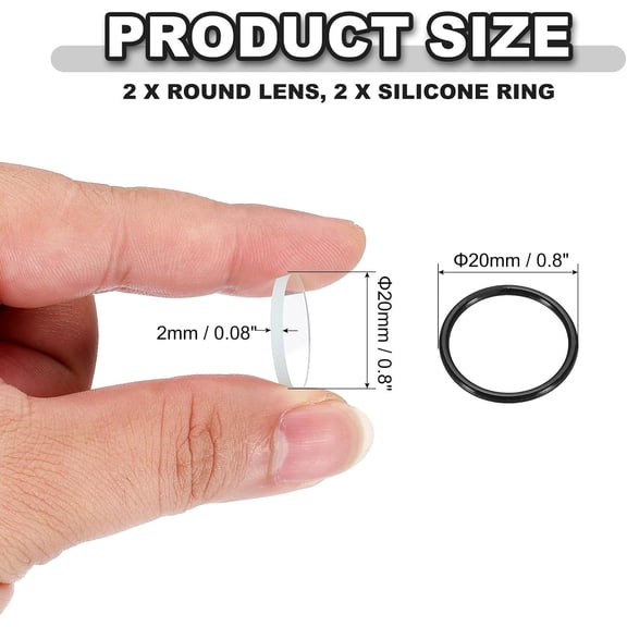 TRHOO-0.8" Dia LED Lens, 2 Set Polished Edge Flashlight Replacement Parts Glass Lens with Silicone Ring for Light Source Lens Replacement, Transparent