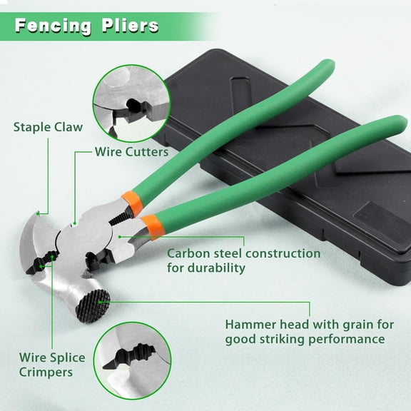 TRHOO-10.5 Inches Fencing Pliers with 2 Wire Cutters Multi Purpose Fence Tool Wire Twisting Pliers Nail Puller Chain Link Fence Puller Wire Fence Tools For Installing Maintaining Wire Fences