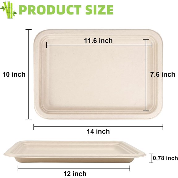 TRHOO-10 Pack Disposable Crawfish Trays,14 Inch Food Trays Heavy-Duty Large Paper Platter Plates, Compostable Sugarcane Platters Serving Crawfish, Lobster, Crab, BBQ at Party
