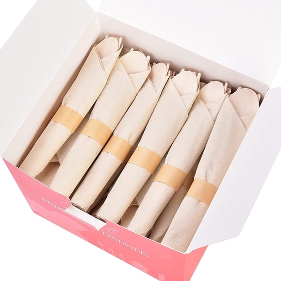 TRHOO-100% Compostable Cutlery Set [50 sets] Camping Utensil Set Include Spoon, Forks with Knives & Bamboo Napkins for Wedding, Party, Picnic, and Event by Earths Natural Alternative