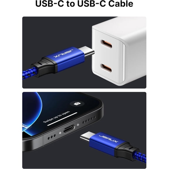 TRHOO-100W USB C to USB C Cable [2-Pack 3.3FT], Type C Fast Charging Cable Compatible with iPhone 16/16 Plus/16 Pro Max/iPhone 16e, iPhone 15 Series, Galaxy S25/S24/S23/S22, MacBook, iPad, Pixel-Blue