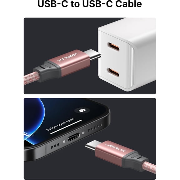 TRHOO-100W USB C to USB C Cable [2-Pack 6.6FT], Type C Fast Charging Cable Compatible with iPhone 16/16 Plus/16 Pro Max/iPhone 16e, iPhone 15 Series, Galaxy S25/S24/S23/S22, MacBook, iPad, Pixel-Pink