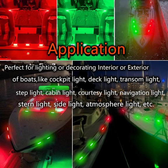 TRHOO-10Pcs Green Red Marine Boat Lights,12V Waterproof Boat Interior Navigation Lights Courtesy Light for Deck Transom Cockpit Bow Stern Kayak Yacht Fishing Pontoon Sailboat