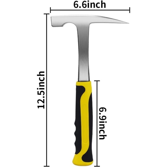 TRHOO-12 Inches Rock Pick Hammer with Skid Handle, All Steel Drop Forged Masonry Hammer with Chrome Plating, Geologist Hammer with Pointed Tip and Shock Reduction Grip for Mining+ A pair of gloves