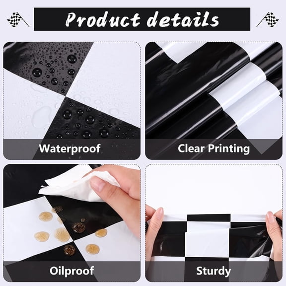 TRHOO-12 Packs Black and White Checkered Tablecloths 54 x 108 Inches Disposable Plastic Checkered Flag Racing Table Cover Waterproof Rectangle Race Car Table Cloth for Picnic Party Retro Celebration