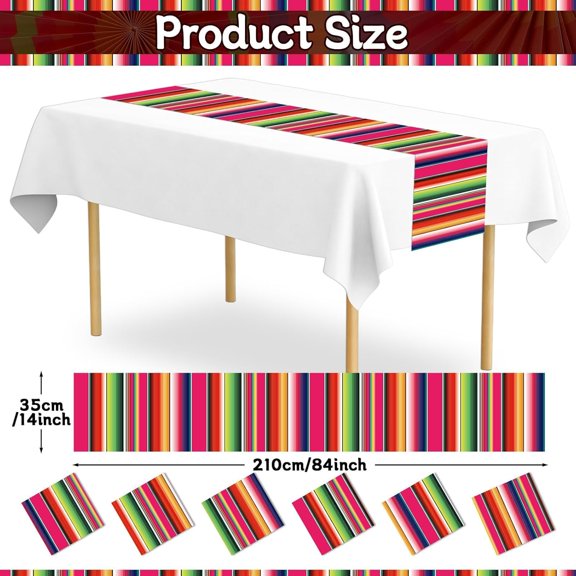 TRHOO-12Pack Plastic Mexican Table Runner Disposable Cinco de Mayo Mexican Serape Table Runner 14 x 84Inch Colorful Striped Table Cover for Dinning Table Fiesta Party Taco Party Decor Supplies