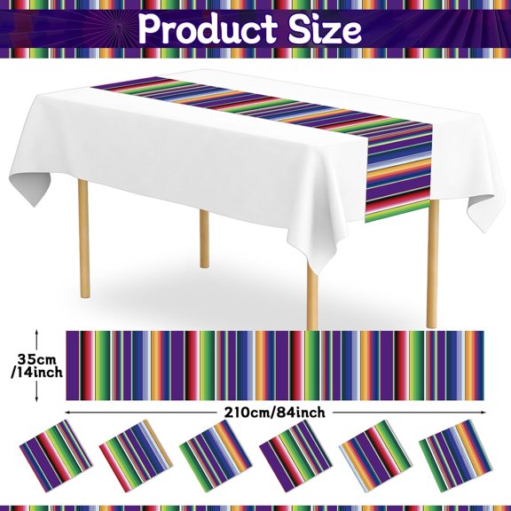 TRHOO-12Pack Plastic Mexican Table Runner Disposable Mexican Serape Table Runner 14 x 84Inch Purple Striped Table Cover for Dinning Table Fiesta Party Day of The Dead Taco Party Decor Supplies