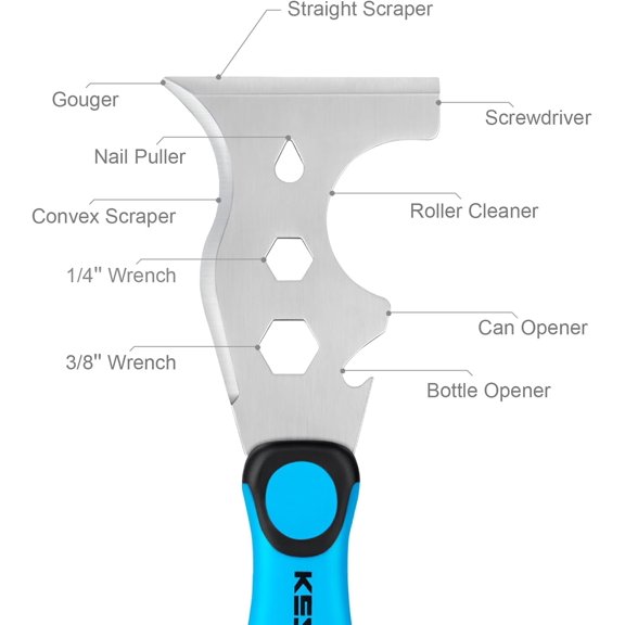 TRHOO-13-In-1 Painters Tool, Stainless Steel Putty Knife Scraper, Paint Scraper Tool for Painting & Wood with Metal Hammer End, Multi-Use Drywall Paint Stripper Tool for Scraping Paint & Caulk