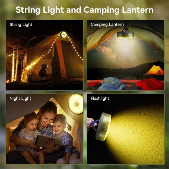 TRHOO-2 in 1 Camping String Lights RGB & Warm String Lights 8 Lighting Modes Camping Lantern Rechargeable String Lights Portable Camping Lights Flashlight for Camping/Emergency/Outdoor/Indoor