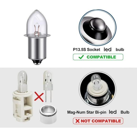 TRHOO-2 Pack P13.5S LED Replacement Bulbs DC 3W 4-12V LED Upgrade Bulb for Maglight Flashlight on 3 4 5 6 Cell Lantern Torch