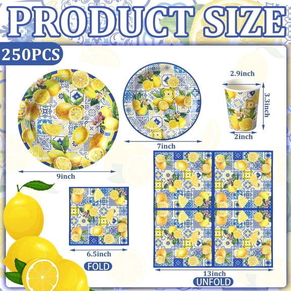 TRHOO-250 Pcs Capri Lemon Plates and Napkins Party Decorations Disposable Tableware Sets Festival Birthday Party Supplies Serves 50 Guests Dinnerware Bridal Shower Party Favors