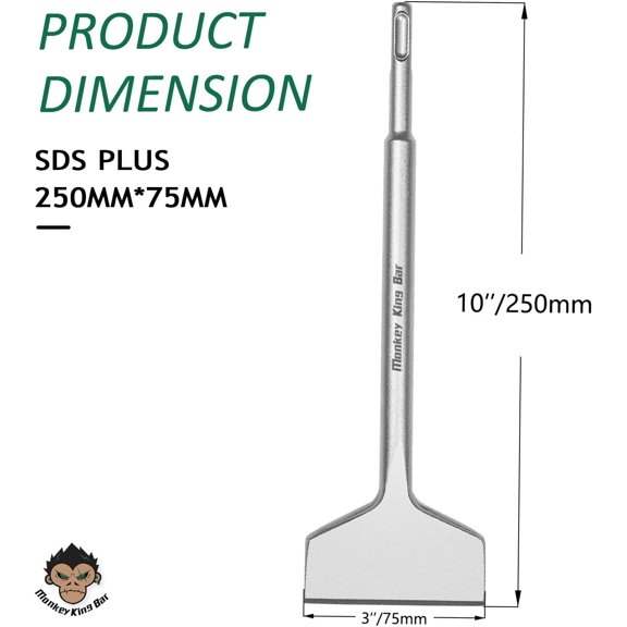 TRHOO--3 IN Wide Sds Plus Floor Scraper-Sds plus bits-10"x3" Sharpened Tile and Sds Tile Chisel for Floor and Wall Tile Concrete Mortar Thinset Brick