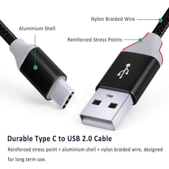 TRHOO-3-Pack 10ft USB Type C Cable, Nylon Braided USB C Cable for Fast Charging, Compatible with Samsung Galaxy S24 S23 S22 S21 S20 S10 Note 20 10 A20 A51 A71, LG G8 V30