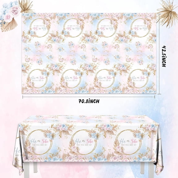 TRHOO-3 Pack Gender Reveal Tablecloth,Baby Shower Party Decorations Pink and Blue Gender Reveal Table Cover What Will Baby Be Table Decorations for Boy or Girl Gender Reveal,Pregnancy Announcement Pa