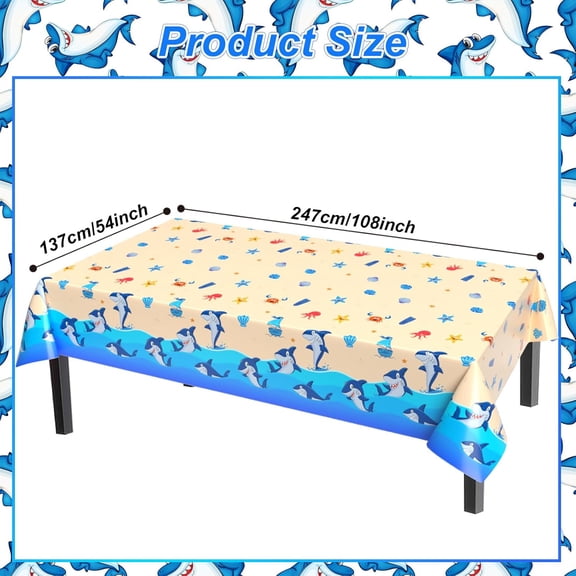 TRHOO-3 Pack Shark Tablecloth, Blue Ocean Shark Table Cloth Rectangle, Beach Shell Crab Table Cover Plastic Disposable Party Decorations for Kids Birthday, Baby Shower, Under The Sea Theme, 54x108 in