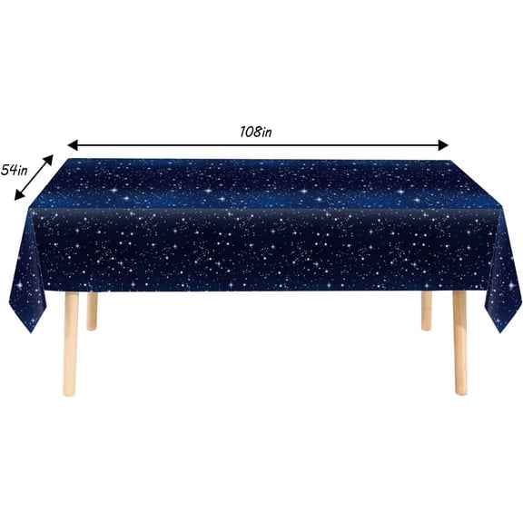 TRHOO-3 Pack Space Tablecloth Starry Night Tablecloth, Disposable Plastic Galaxy Table Cover, 54 X 108 Inch Space Themed Party Supplies for Birthday Parties Decorations (Blue)
