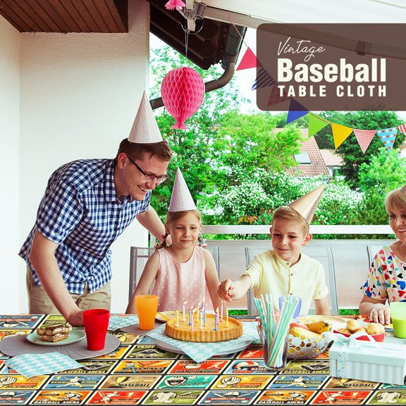 TRHOO-3 Pack Vintage Baseball Tablecloth Sports Birthday Team Baby Shower Party Table Cover Supplies Decoration Plastic Disposable 108X54 inches
