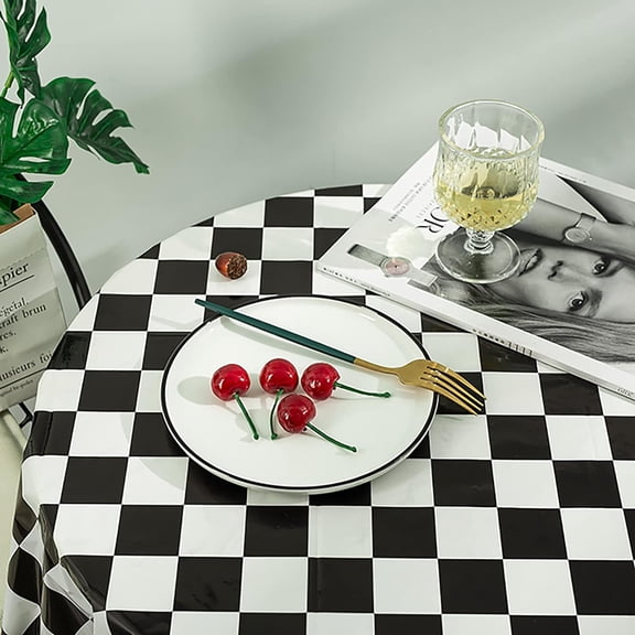 TRHOO-3 Packs Black and White Checkered Tablecloths 54 x 108 Inches Disposable Plastic Checkered Flag Racing Table Cover Waterproof Rectangle Race Car Table Cloth for Picnic Party Retro Celebration