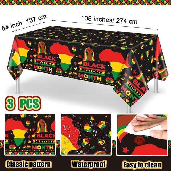 TRHOO-3 Pcs Black History Month Tablecloth Disposable Plastic 54 x 108 Inch Black History Table Cloth Party Supplies for African American February Festival Holiday Party