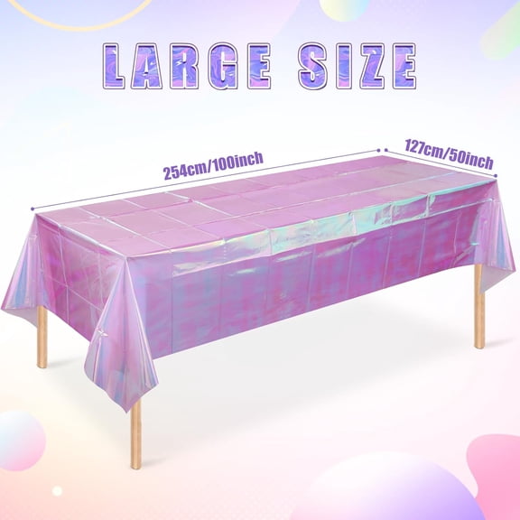 TRHOO-3 Pcs Iridescent Plastic Tablecloths Shiny Disposable Laser Rainbow Rectangle Table Covers Holographic Foil Metallic Tablecloth Iridescent Party Decorations Birthday Bridal Wedding Christmas 40