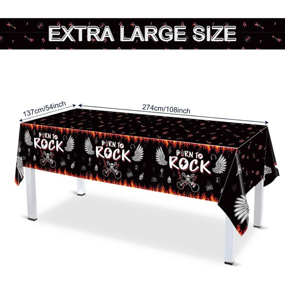 TRHOO-3 Pcs Rock Roll Party Tablecloths 1950's Star Guitar Party Decorations Supplies Born to Rock Table Cloth Disposable Plastic Rectangular Table Covers for 50s 60s Music Birthday, 54 x 108 in